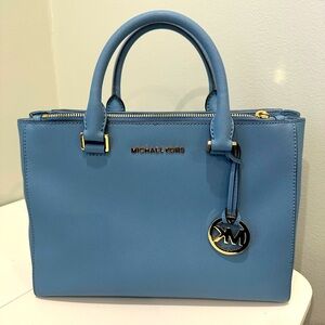 Michael Kors Satchel Blue with Gold Hardware